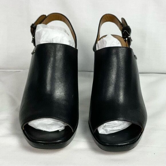 COACH Brady Slingback Sandal Sz 6 Black Leather Peep Toe Shoes Neutral - Picture 2 of 10